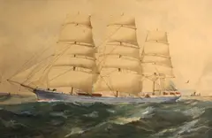 William Edgar, 'Carbet Castle' at sea, watercolor on paper