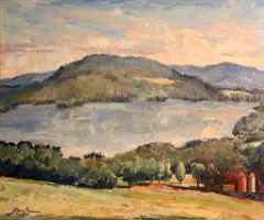 J. Barry Greene, Lake at Tanglewood, oil on canvas board