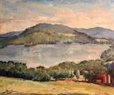 J. Barry Greene, Lake at Tanglewood, oil on canvas board
