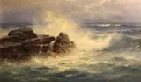 Nels Hagerup, Waves crashing on a rocky coast, 1901, oil on canvas