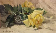 Yellow roses by William Hubacek, oil on canvas, offered Apr 2012