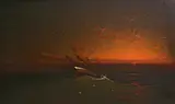 Vander Hyde, Shipwreck at sunset, oil on canvas affixed to board