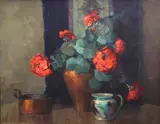Nell Walker Warner, Still life with geraniums, oil on canvas