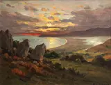 Manuel Valencia, Stinson Beach, looking toward Bolinas, oil on board