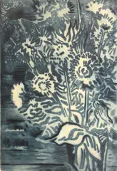 Karl Schrag, Bouquet  by the Sea and Stars, n.d., Aquatint and etching in blue on wove paper