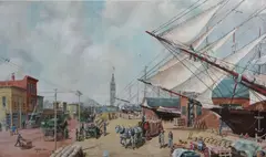 Albert Tolf, The San Francisco Waterfront in 1903, 1977, Color offset lithograph on wove paper