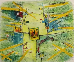Kōjin Toneyama, Landscape of a Child, 1958, Color lithograph on wove paper