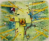 Kōjin Toneyama, Landscape of a Child, 1958, Color lithograph on wove paper