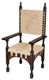 Carlo Bugatti, Pewter Inlaid Upholstered Open Armchair