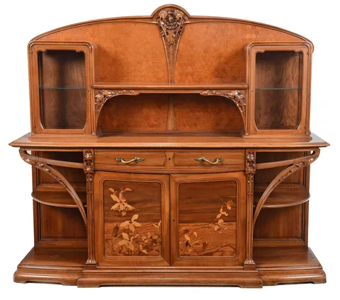 Majorelle, Art Nouveau Marquetry Inlaid "Chicoree" Sideboard, circa 1900, figured walnut with inlaid exotic woods