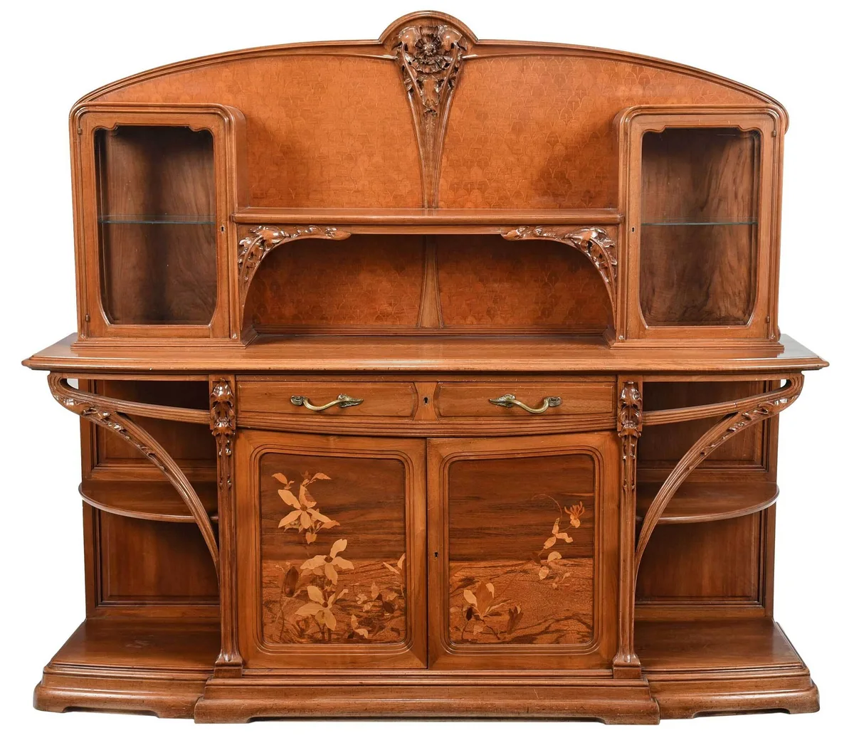 Majorelle, Art Nouveau Marquetry Inlaid "Chicoree" Sideboard, circa 1900, figured walnut with inlaid exotic woods