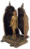 Franz Bergman, METAMORPHIC BRONZE SCULPTURE, OWL & FEMALE NUDE