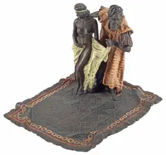 Franz Bergman, ORIENTALIST BRONZE SCULPTURE, FIGURES ON CARPET, Orientalist cold-painted bronze figural group