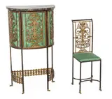 Oscar Bach, Wrought Iron and Bronze Telephone Cabinet and Chair Early 20th Cen., Depth 13.5" 2 PCS