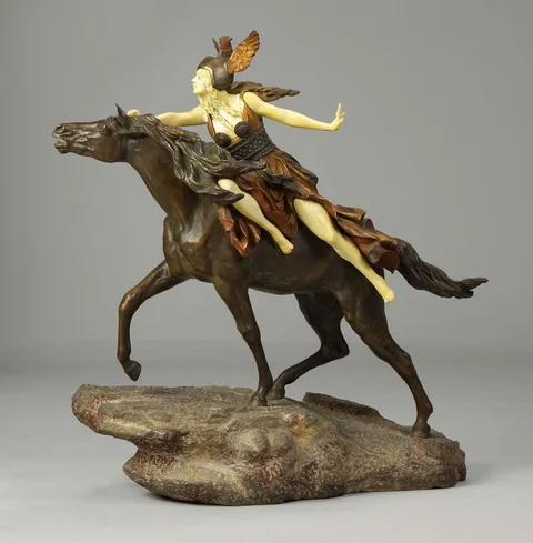 Claire Jeanne Roberte Colinet, Valkyrie, Into the Unknown Bronze & Ivory Sculpture