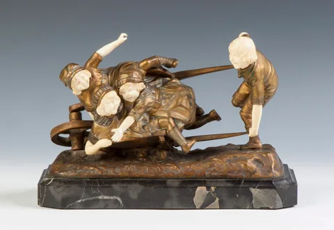 Demetre Chiparus, Gilt Bronze Sculpture of Children in a Wheelbarrow