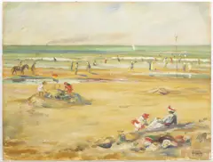 Viktor Stretti, The Beach at Ostende, Around 1907, Oil on cardboard