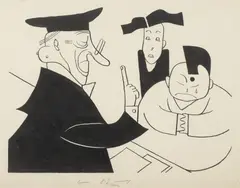 František Bidlo, A Caricature of Jiří Voskovec and Jan Werich, Ink drawing on paper