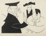 František Bidlo, A Caricature of Jiří Voskovec and Jan Werich, Ink drawing on paper