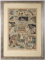 Josef Lada, Christmas, 1937, Gouache and ink on paper