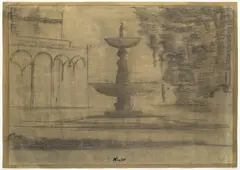 Frantisek Tichy, Belvedere with Fountain, 1946, Pencil and charcoal on paper