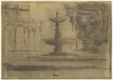 Frantisek Tichy, Belvedere with Fountain, 1946, Pencil and charcoal on paper