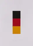Gerhard Richter, Schwarz, Rot, Gold I, 1998, Drei mit Ölfarbe überarbeitete Quadrate aus weißem Halbkarton, collagiert auf weißem Karton