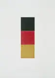 Schwarz, Rot, Gold I by Gerhard Richter, 1998, Drei mit Ölfarbe überarbeitete Quadrate aus weißem Halbkarton, collagiert auf weißem Karton, sold Nov 2023