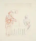 David Hockney, Figures with Still Life (Aus: The Blue Guitar), 1976/77, Farbradierung auf Bütten