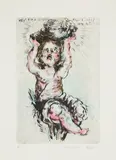 Ulrike Theusner, Shitangel (Aus: The Tragic Life of Desperate Artbitches), 2015, Kaltnadel, koloriert mit Tusche und Aquarell auf Bütten