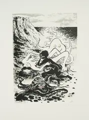 Tilo Baumgartel, Besuch, 2016, Handkolorierte Lithografie auf Velin