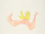 Maria Lassnig, A Pair of Gloves (für Parkett 85), 2006/09, Farbserigrafie auf Arches (Wasserzeichen)