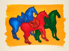 Malcom Morley, Ancient Chinese Horses (für Parkett 52), 1998, Farblithografie auf Somerset (Wasserzeichen)