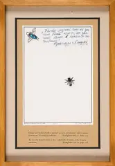 Ilya Kabakov, Citation (für Parkett 34), 1992, Farbserigrafie auf leichtem Karton. Auf braunen Karton aufgezogen. Mit Plastikfliege in Objektrahmen