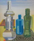 Johannes Molzahn, "Bottles" (Stillleben mit Flaschen), 1940, Öl auf Leinwand