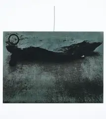EIN-STEIN-ZEIT by Joseph Beuys, 1984, Serigrafie auf Zinkplatte mit angelötetem Draht, sold Oct 2023