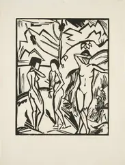Drei Frauen am Wasser by Erich Heckel, 1923, Holzschnitt auf Japan, sold Feb 2024