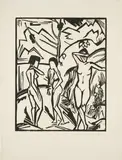 Erich Heckel, Drei Frauen am Wasser, 1923, Holzschnitt auf Japan