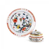 Meissen, Zuckerdose mit überdekoriertem Vogel-Fels-Dekor, Um 1770, Porzellan, farbig staffiert, gold überdekoriert