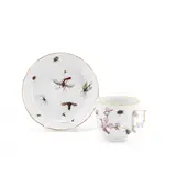 Meissen, Tasse und Untertasse mit relifierten Blumen und Insektenmalereien, Um 1760, Porzellan, farbig staffiert