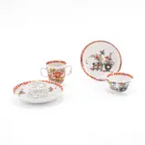 Trembleuse, Koppchen und Untertasse mit Tischchenmuster und Kakiemondekor by Meissen, Um 1740/1780, Porzellan, farbig staffiert, sparsam Gold akzentuiert, sold May 2024