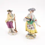 Sängerin aus der 'Cris de Paris' und Bauer mit Rechen by Meissen, 20. Jh, Porzellan, farbig dekoriert, sold Nov 2023
