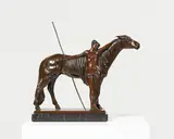 August Bischoff, Amazone mit Pferd, Bronze. Schwarzer Marmorsockel