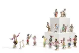 Meissen, 15 Figuren aus der Affenkapelle, 19./20. Jh, Porzellan, farbig und gold dekoriert