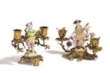 Kleiner Leuchter mit Winzerknabe by Meissen and France, 18./19.Jh, Bronze, feuervergoldet. Porzellan, farbig staffiert, sold May 2024