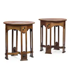 MATCHED PAIR OF ARTS & CRAFTS LAMP TABLES, CIRCA 1910 by Liberty & Co., 1910, inlaid oak (2), sold Apr 2026