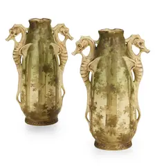 Amphora, PAIR OF JUGENDSTIL 'SEAHORSE' VASES, CIRCA 1905, 1905, glazed and gilded porcelain