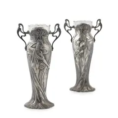 Wmf, TWO JUGENDSTIL FLOWER VASES, CIRCA 1900, 1900, plated metal with glass liners
