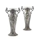 Wmf, TWO JUGENDSTIL FLOWER VASES, CIRCA 1900, 1900, plated metal with glass liners