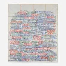 Graham Gillmore, Untitled (Glossary 2002), 1999, mixed media on collaged ledger paper